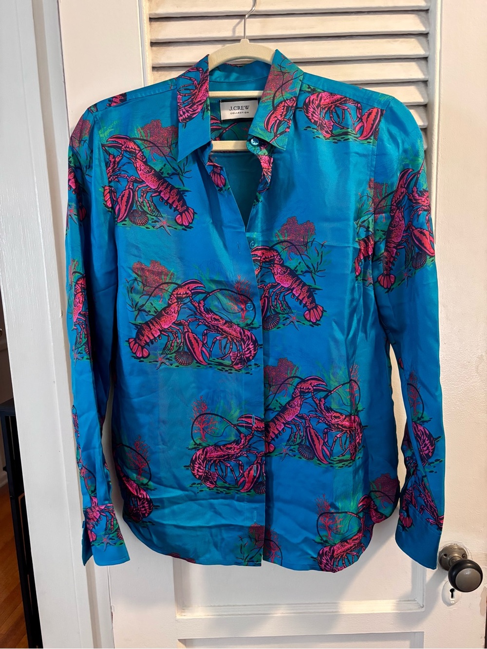 J. Crew Collection silk twill shirt in lobster print - Picture 2 of 7